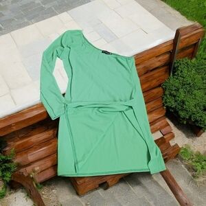 Pretty Little Thing Kelly Green One Arm Dress Ladies Plus Size 16 Cruise Y2K